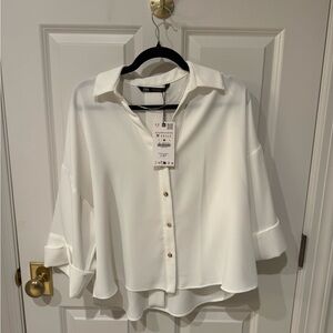 Zara Women's Cream Button-Down Shirt